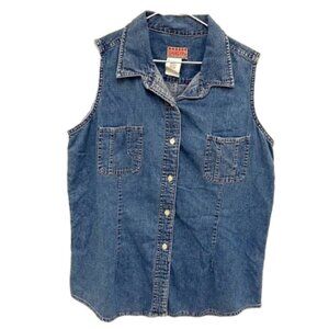 1990s Vintage Denim Sleeveless Button Up Collared Shirt Women's Large